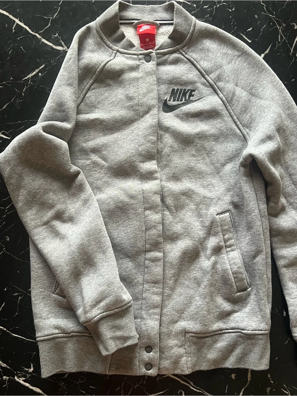 Nike Women’s Grey Bomber-Style Sweatshirt Jacket with Logo